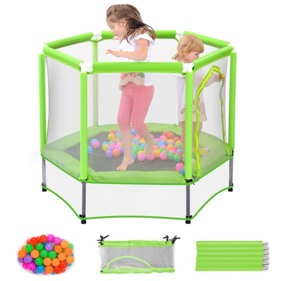 Noble House 55" Trampoline for Kids with Safety Enclosure Net & Ocean Balls, Green