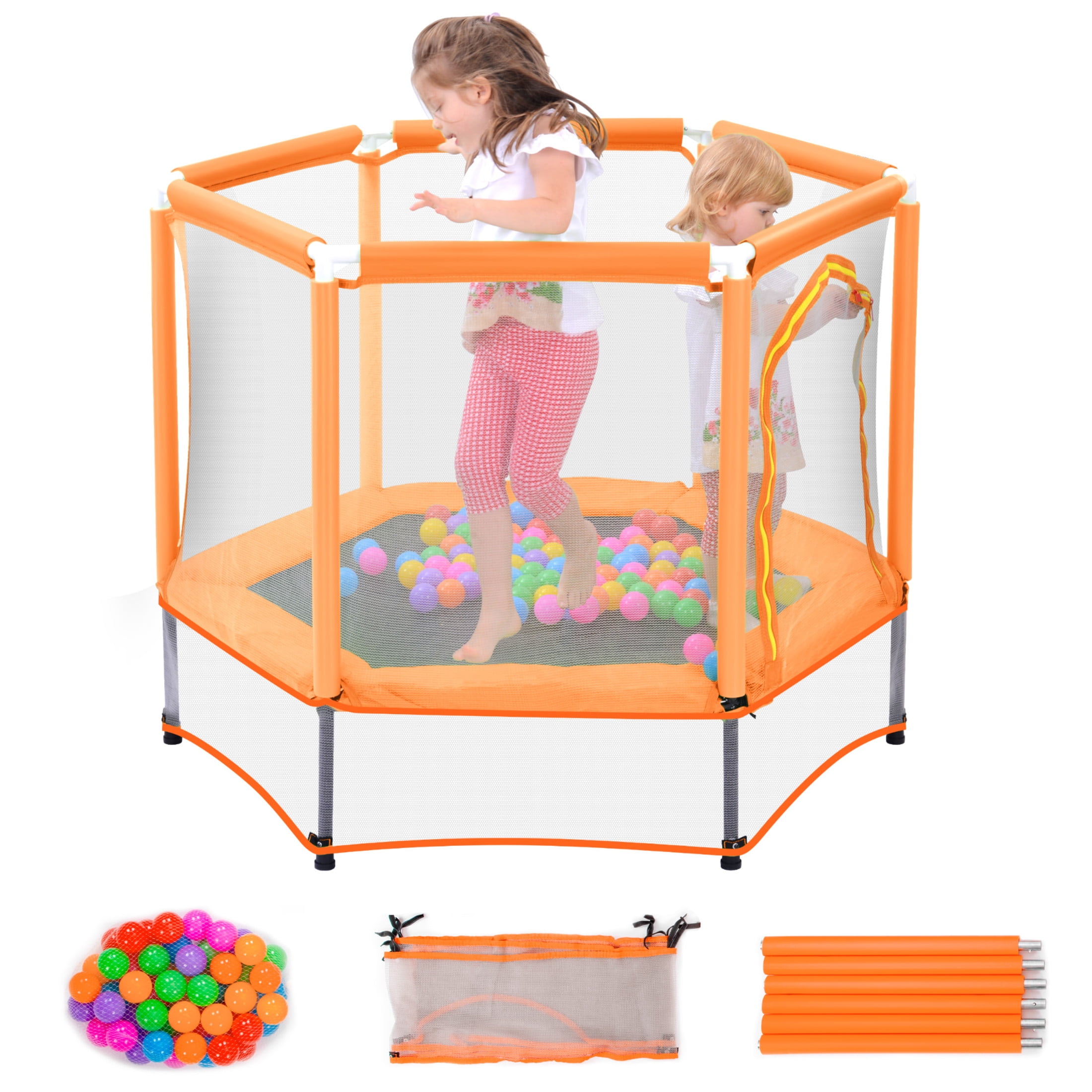 Noble House 55" Trampoline for Kids with Safety Enclosure Net & Ocean Balls, Orange