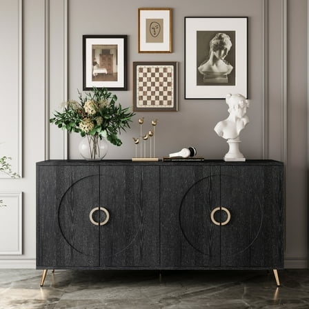 Noble House 59.8" Modern Lacquered Sideboard, Buffet Storage Cabinet with Adjustable Shelves, Distressed Black
