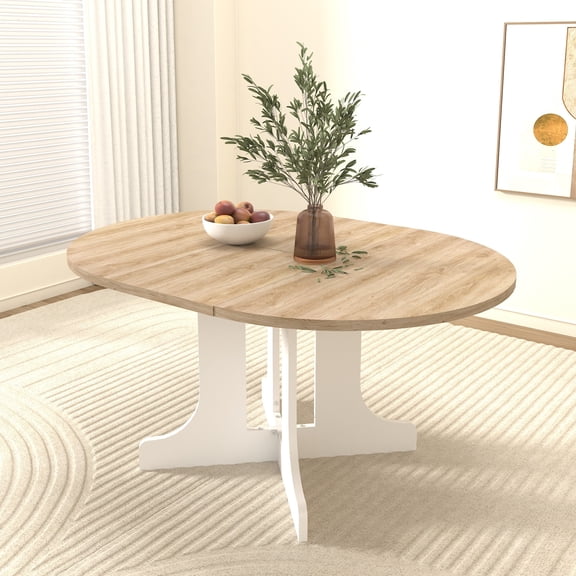 Noble House 59" Farmhouse Expandable Oval Dining Table, Removable Leaf, X-Shaped Trestle Base Kitchen Table, White Oak