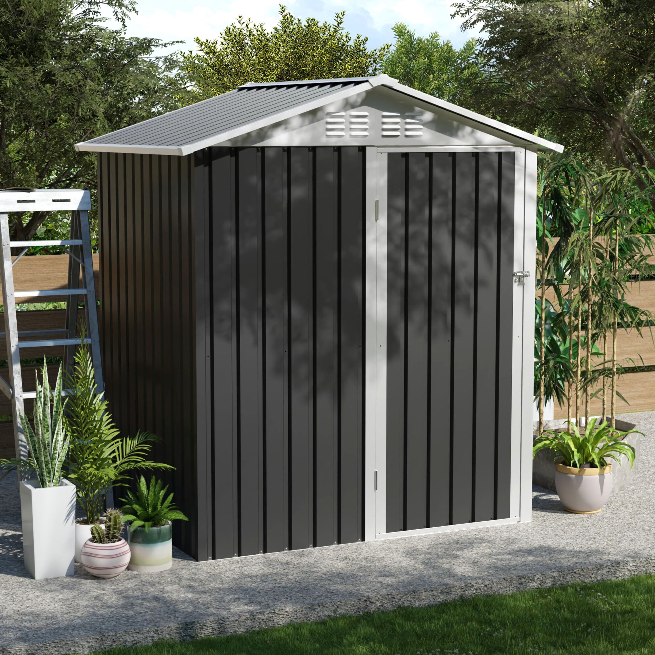 Noble House 5x4 FT Metal Outdoor Garden Shed, Galvanized Steel Apex Roof Backyard, Patio Storage House, Grey