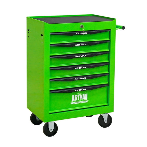 Noble House 6-Drawer Mobile Steel Tool Organizer with Key Lock, Ball Bearing Slide Storage Cabinet Box, Green