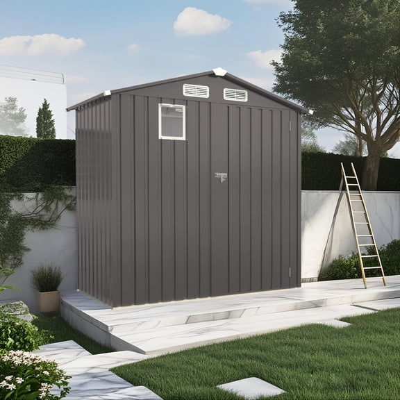 Noble House 6 x 3.6 FT Metal Outdoor Storage Shed with Window and Lockable Door, Gray