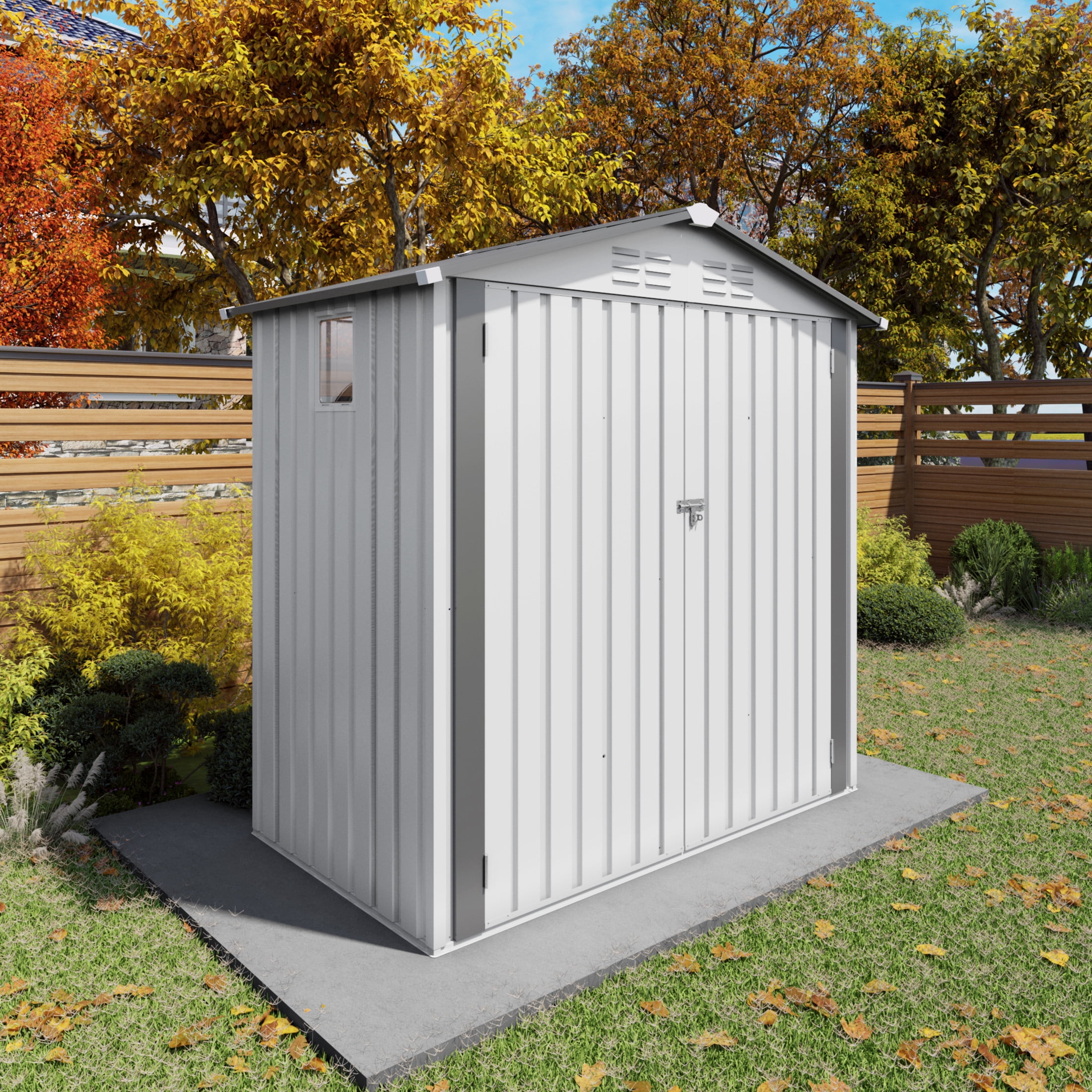 Noble House 6 x 3.6 FT Metal Outdoor Storage Shed with Window and Lockable Door, White + Gray