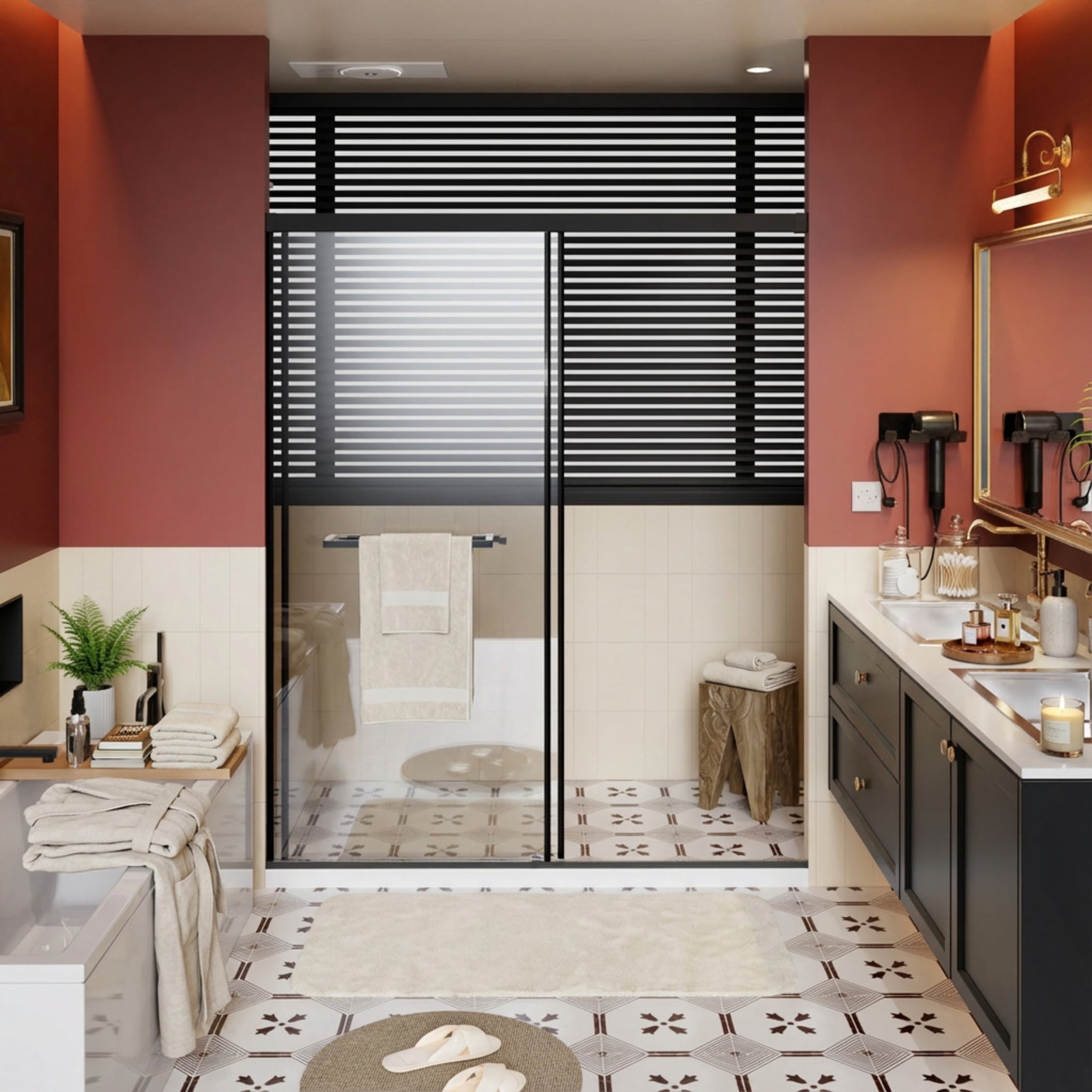Noble House 60" x 72" Frameless Aluminum Dual Sliding Shower Door with Soft-Close Buffer, Metal Bottom Seal, Matt Black