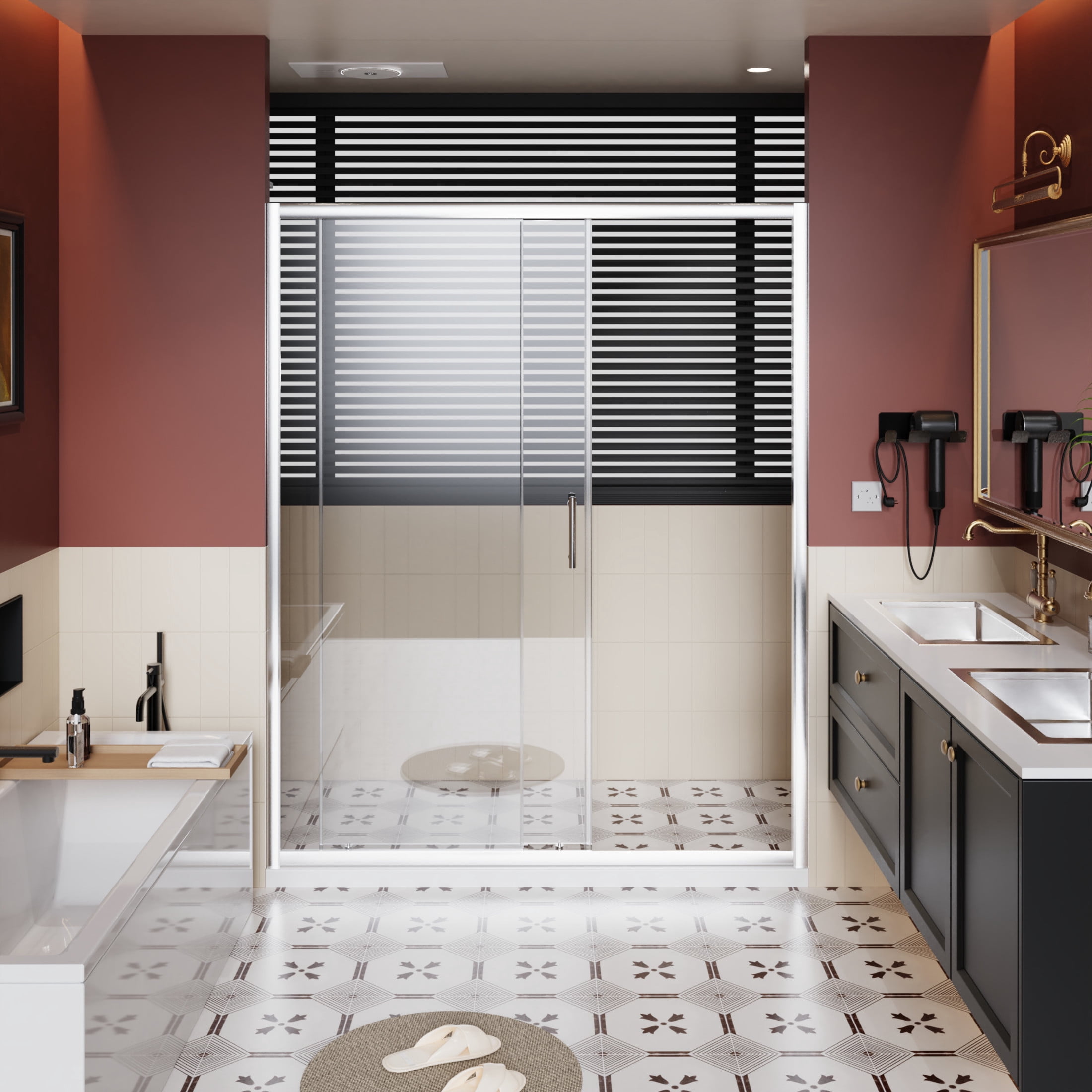 Noble House 60" x 72" Single Sliding Shower Door, 1/5" Clear Tempered Glass with Stainless Steel Handle, Chrome