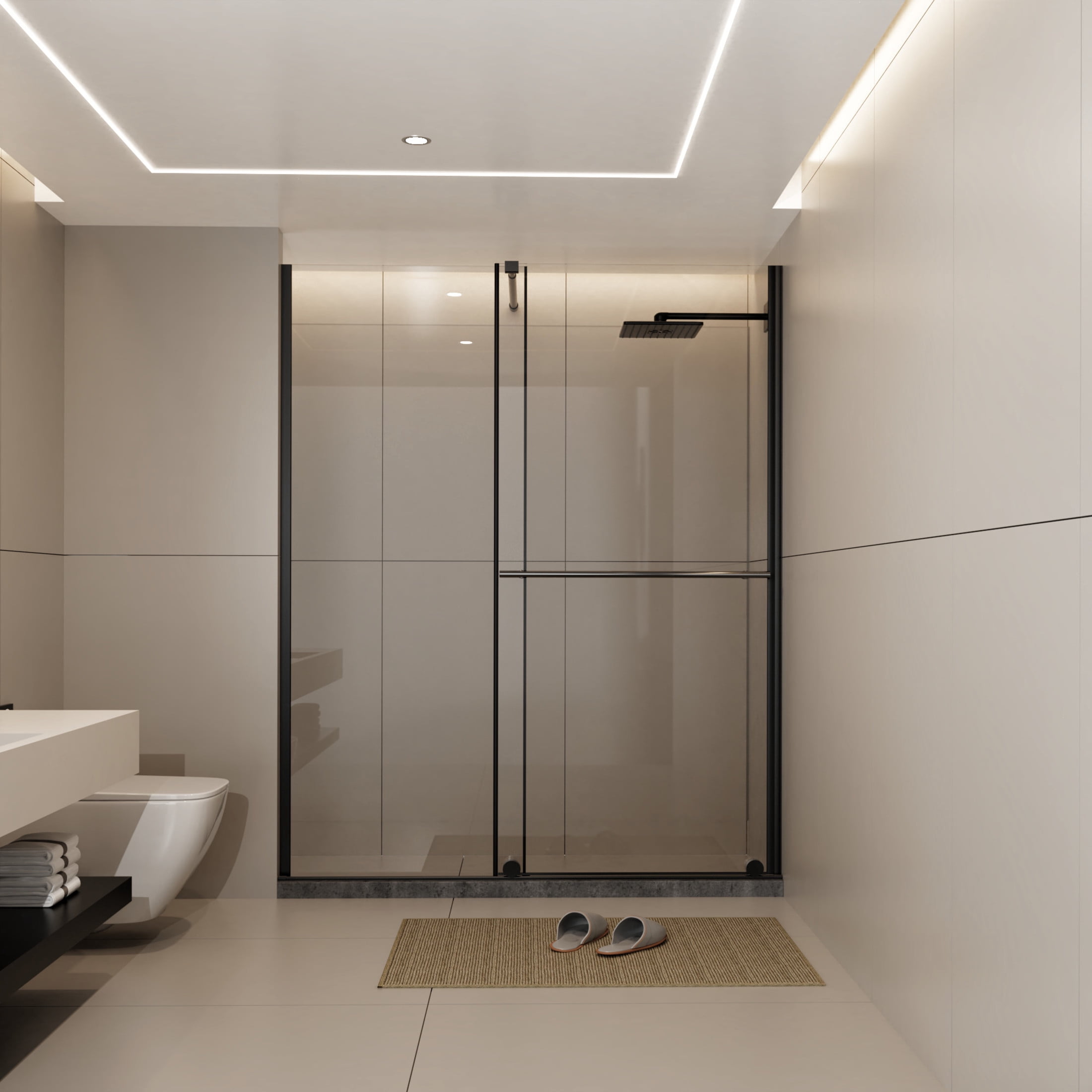 Noble House 60" x 72" Sliding Shower Door, Clear Tempered Glass with Adjustable Support Bar and Steel Handle, Black