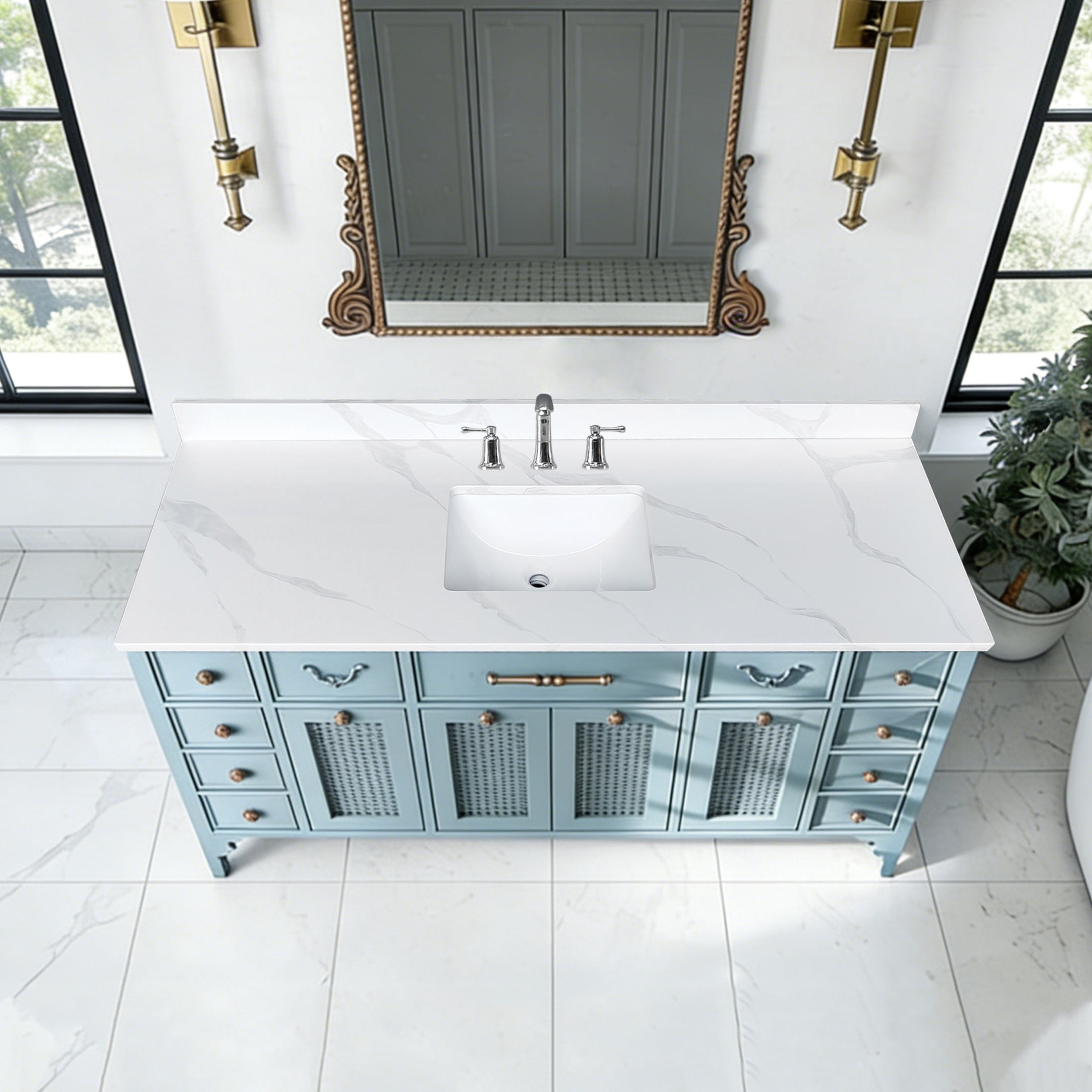 Noble House 61" Bathroom Vanity Top with Undermount Sink, Backsplash and 3 Pre-Drilled Faucet Holes, White