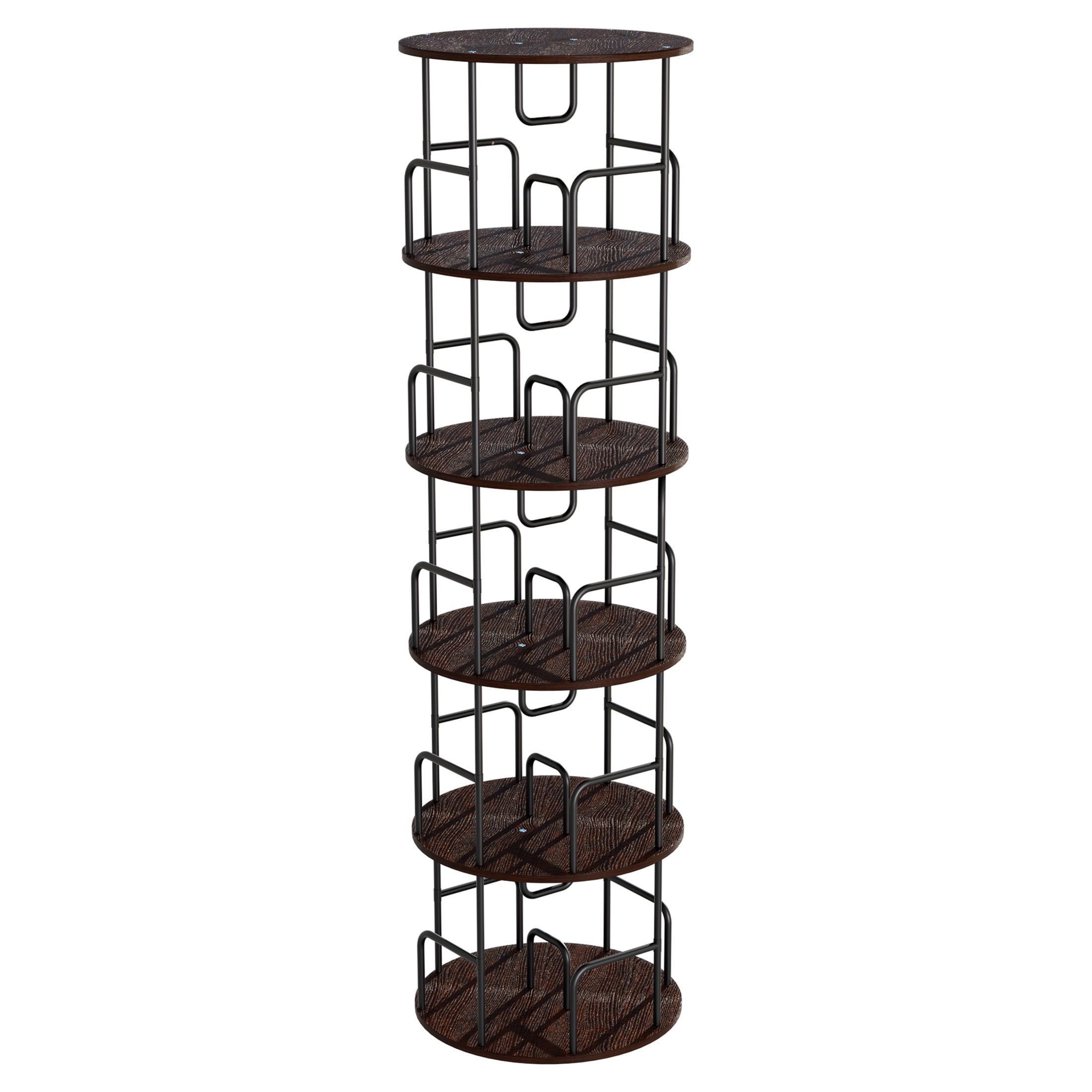 Noble House 62" Storage Rotating Bookshelf Tower, Narrow 5-Tier Tall Spinning Vertical Bookcase Organizer, Walnut