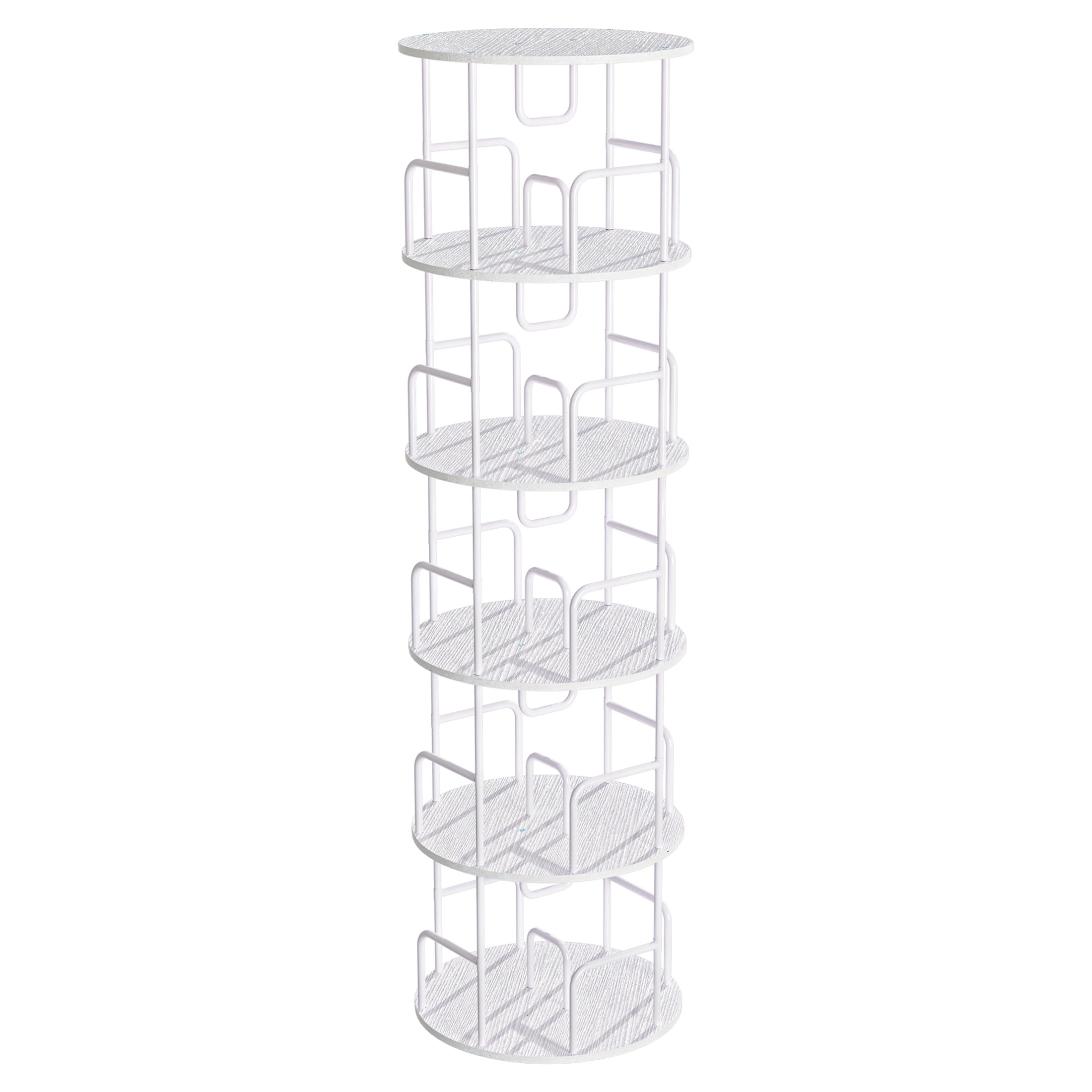 Noble House 62" Storage Rotating Bookshelf Tower, Narrow 5-Tier Tall Spinning Vertical Bookcase Organizer, White