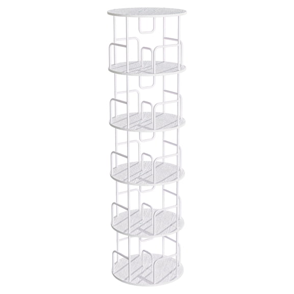 Noble House 62" Storage Rotating Bookshelf Tower, Narrow 5-Tier Tall Spinning Vertical Bookcase Organizer, White