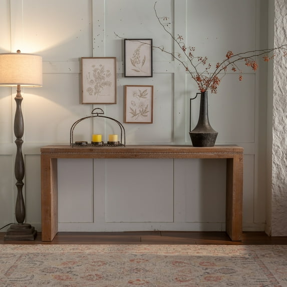 Noble House 63.78" Rustic Farmhouse Console Table, Distressed Wood Entryway and Sofa Table with Rope Trim, Natural