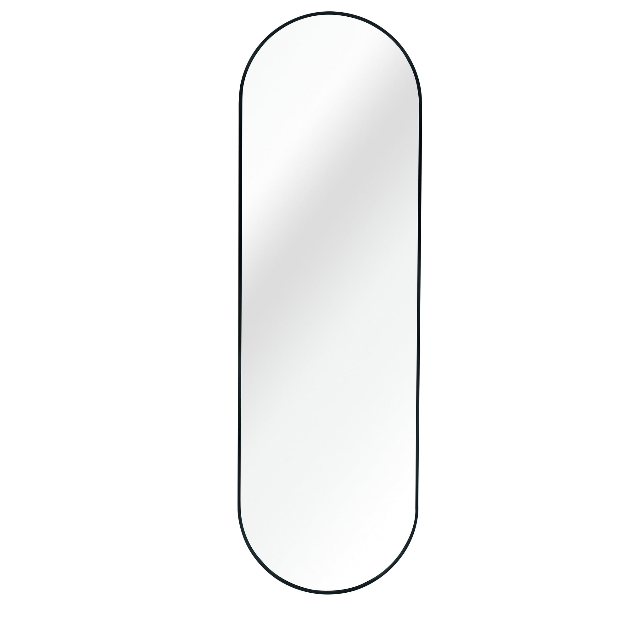 Noble House 63x20 Inch Pill-Shaped Full Length Wall Mirror, Aluminum Framed Vanity Mirror, Black