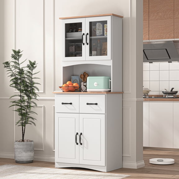 Noble House 66.9" Kitchen Pantry Cabinet with Drawers and Microwave Stand, White