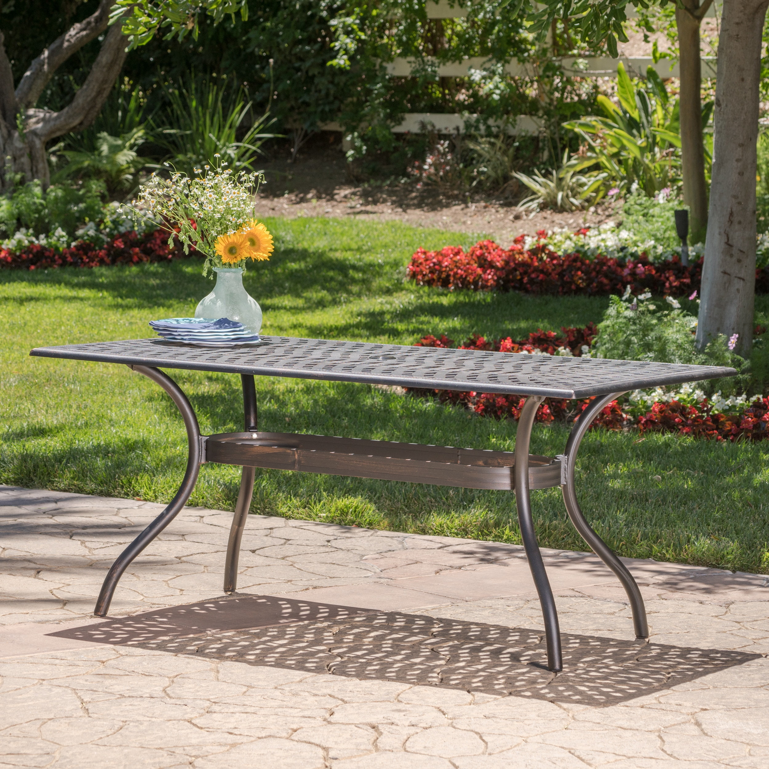 Noble House 67" Metal Lightweight Outdoor Dining Table, Brown