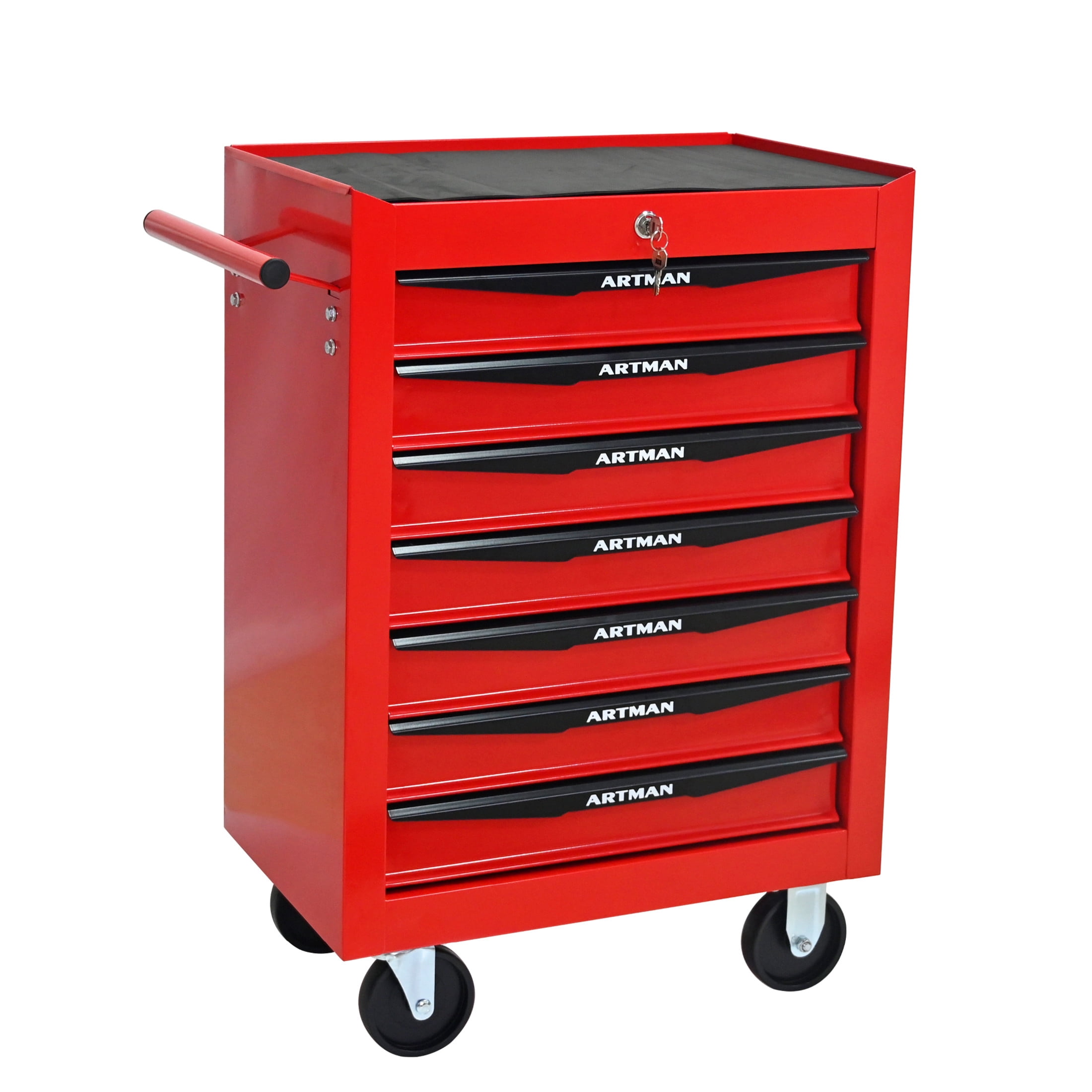 Noble House 7-Drawer Mobile Steel Tool Organizer with Key Lock, Ball Bearing Slide Storage Cabinet Box, Red