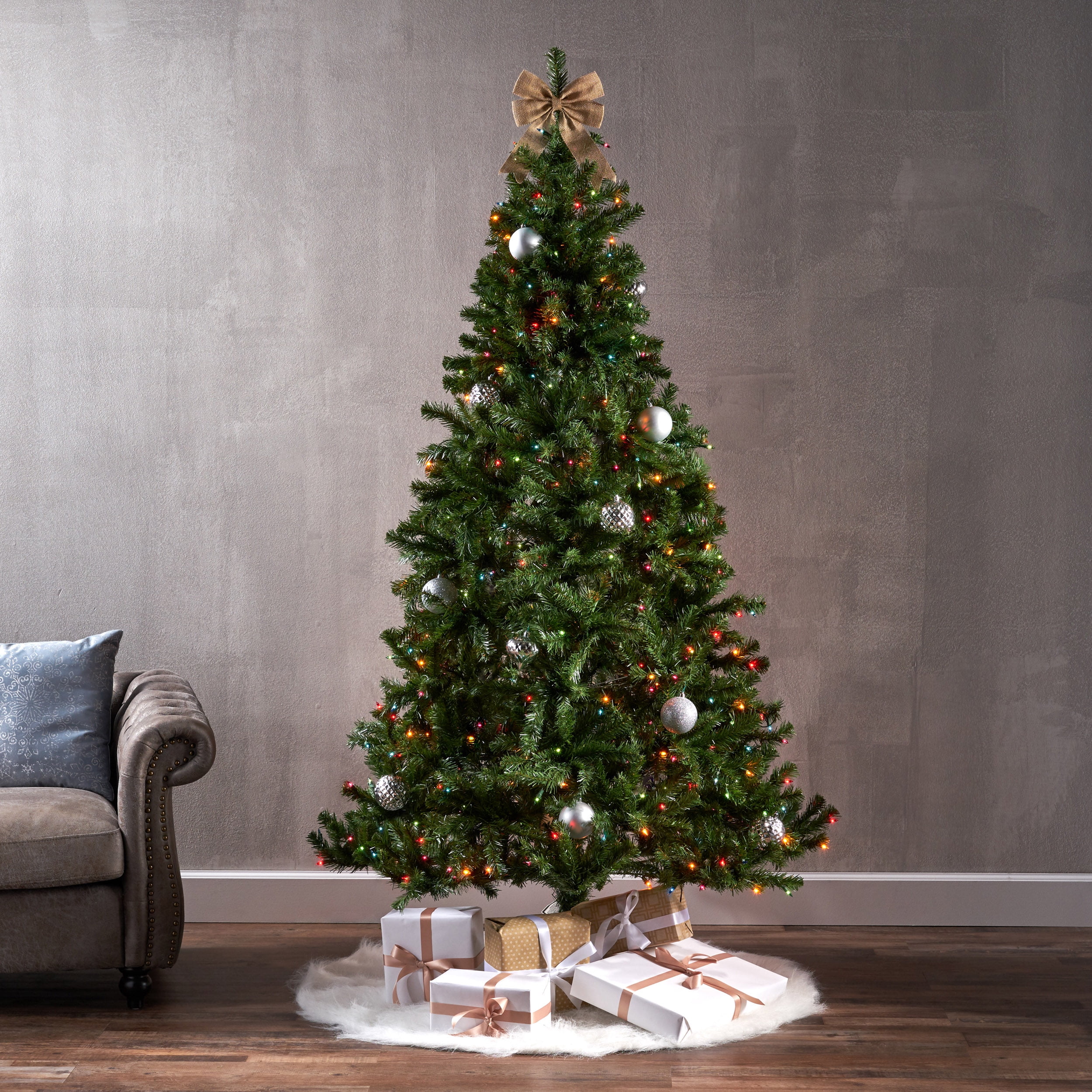 Noble House 7 Foot Artificial Noble Fir Christmas Tree, Green/Multicolored Lights