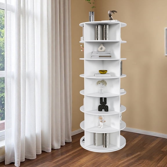 Noble House 7-Tier Rotating Shoe Rack Tower, 360° Freestanding Shoe Organizer for 28 Pairs, White