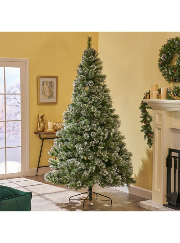 Noble House 7-foot Cashmere Pine and Mixed Needles Unlit Hinged Artificial Christmas Tree with Snow and Glitter Branches and Frosted Pinecones