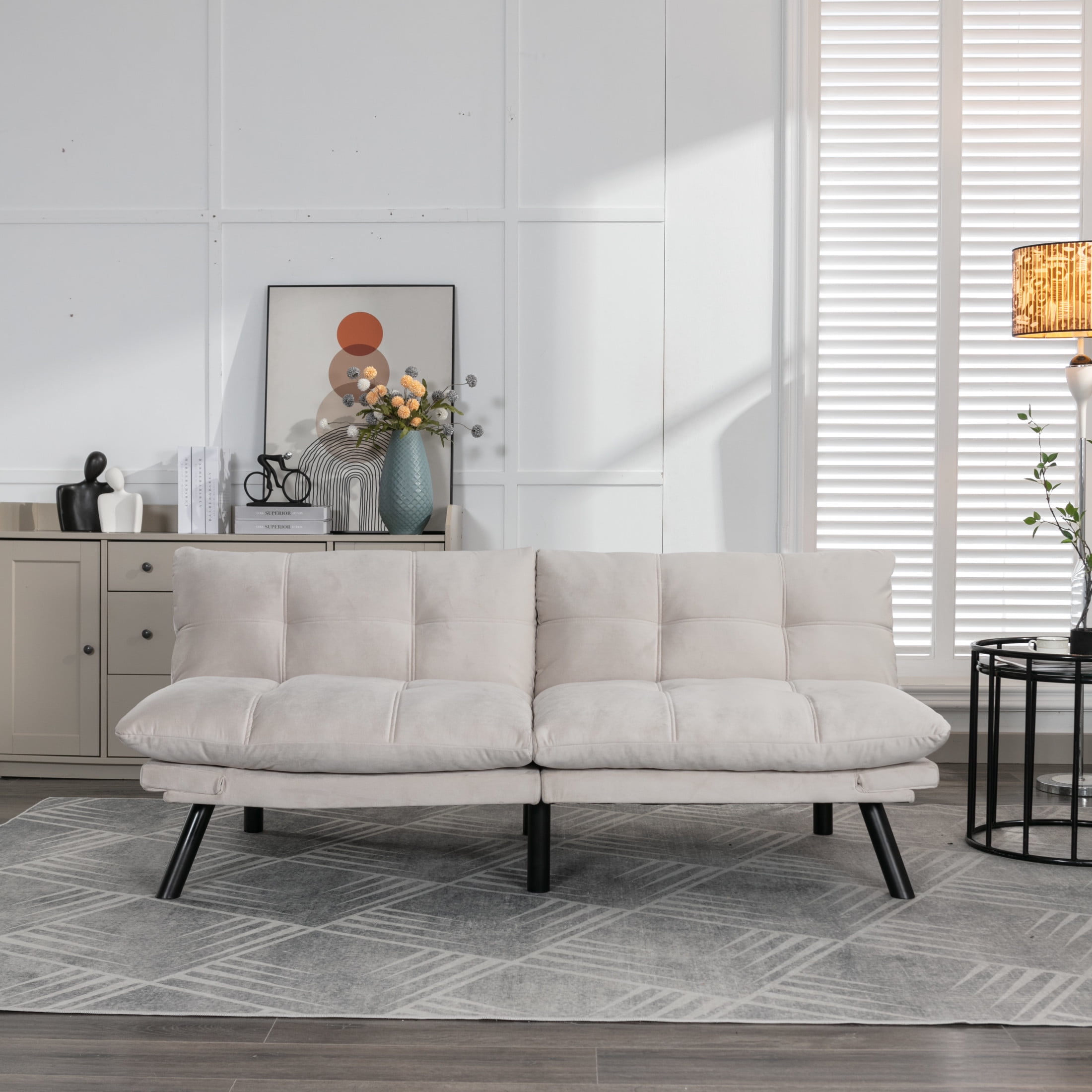 Noble House 70.8" Convertible Folding Twin Size Sofa Bed, Modern Couch with Adjustable Arm & Backrest, Cream