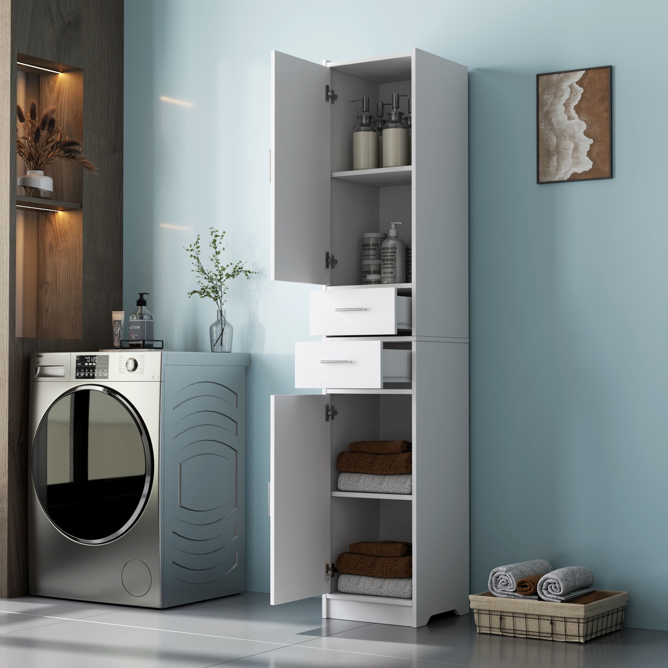 Noble House 70.87" Tall Bathroom Storage Cabinet with Doors & Drawers, Slim Freestanding Storage Organizer, White