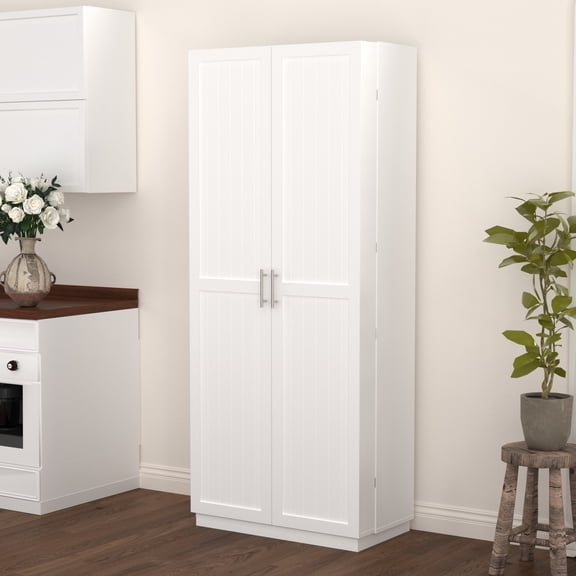 Noble House 71.7" Tall Kitchen Pantry Cabinet, Freestanding Cupboard with Adjustable Shelves, White