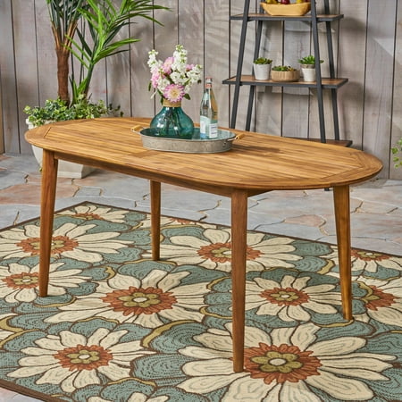 Noble House 71" Acacia Wood Elegant Oval Design and Durable Outdoor Dining Table, Teak