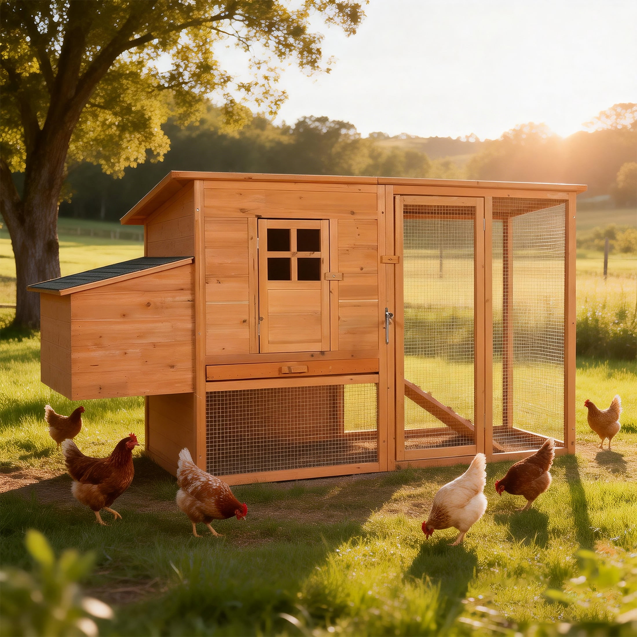 Noble House 76" Extra-Large Fir Wood Chicken Coop, Outdoor Poultry Hutch with Nesting Box and Tray, Natural
