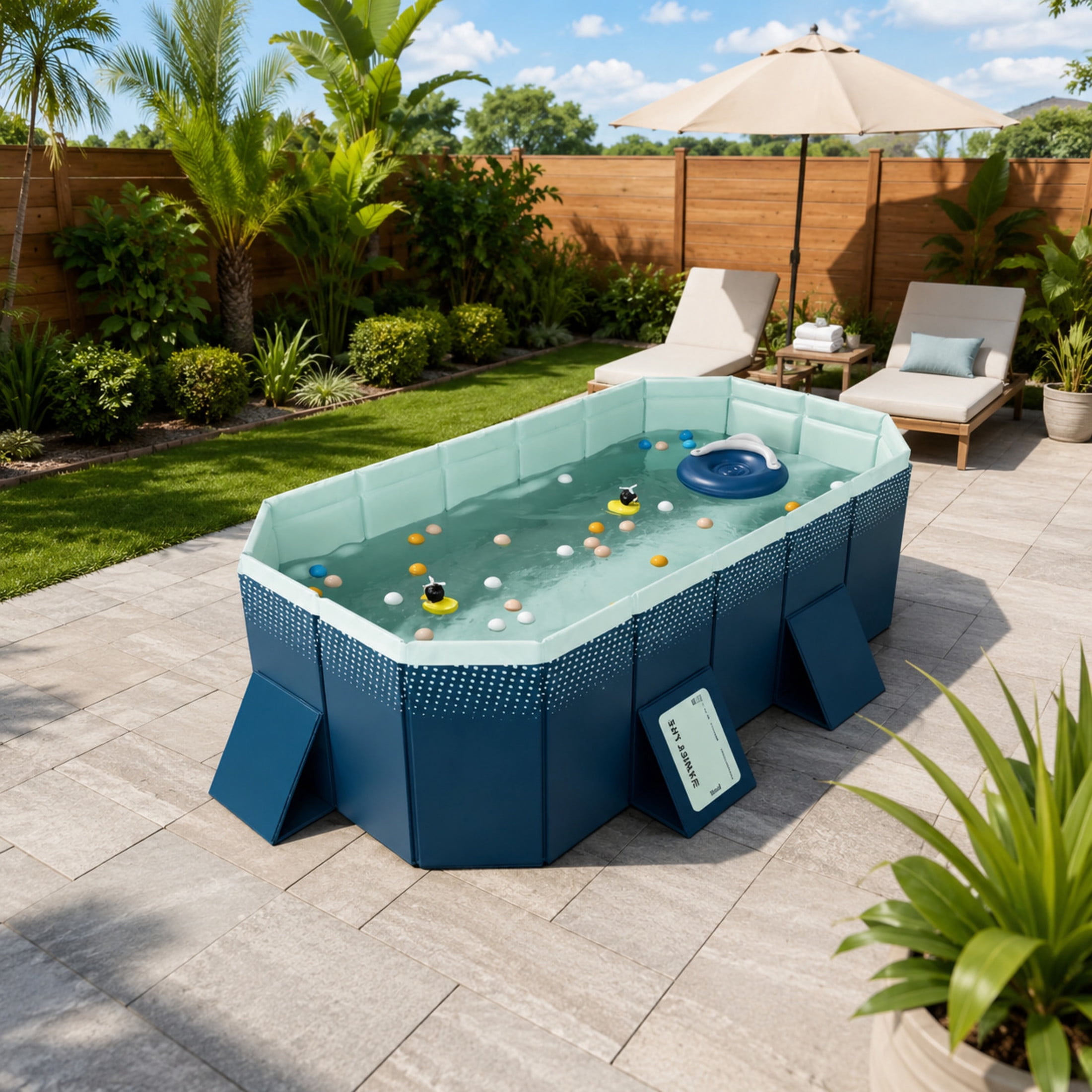 Noble House 8.5FT Outdoor PVC Folding Swimming Pool, Large Non-Inflatable Portable Family Pool for Garden, Blue