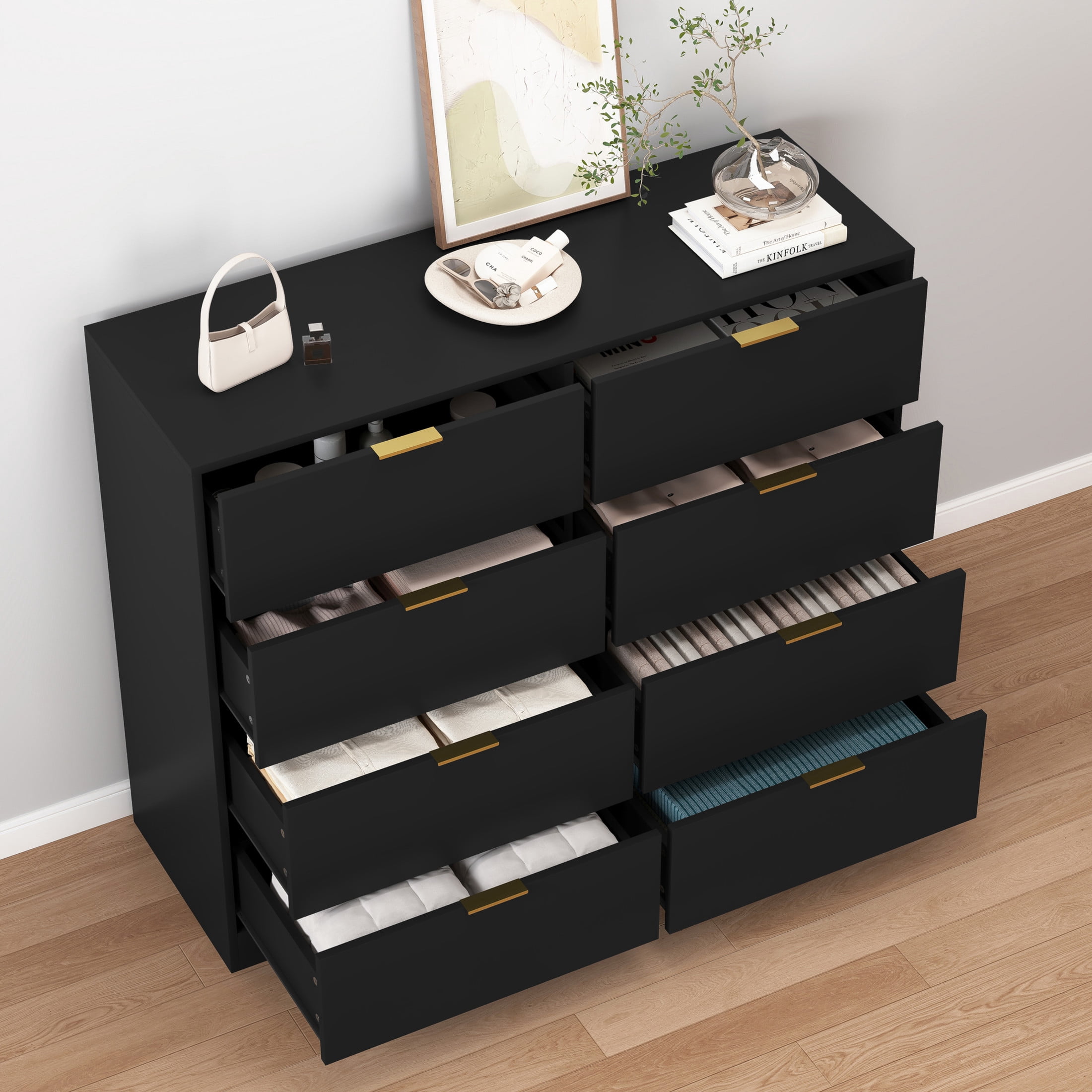 Noble House 8-Drawer Dresser, Wooden Storage Cabinet for Bedroom, Living Room, Black
