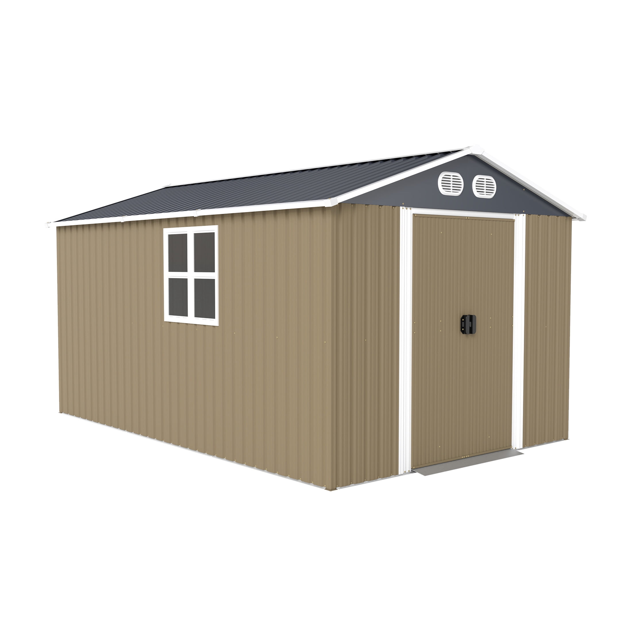 Noble House 8 x 12 FT Outdoor Metal Tool Storage Shed with Lockable Doors and Air Vents, Waterproof Garden Shed, Brown