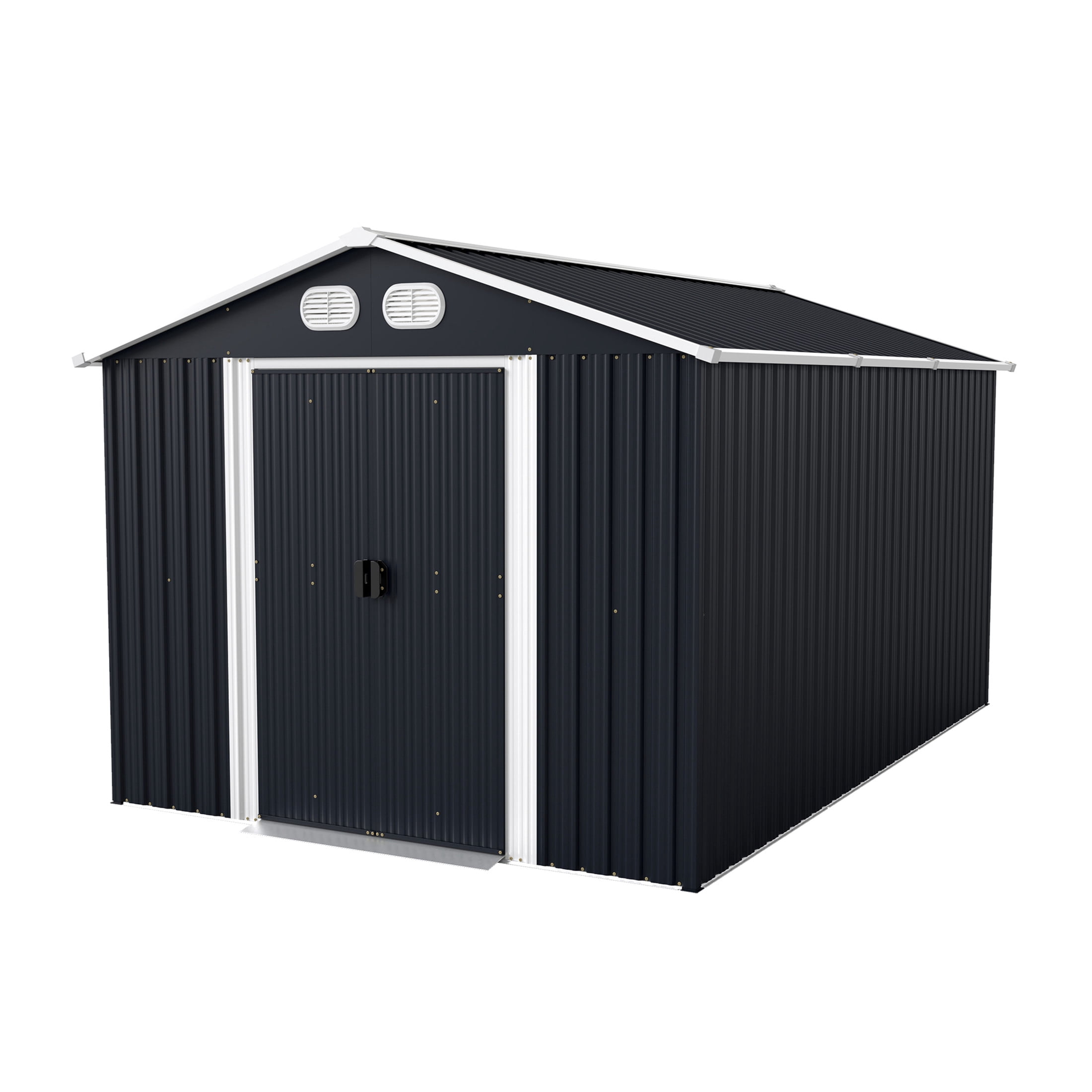 Noble House 8 x 12 FT Outdoor Metal Tool Storage Shed with Lockable Doors and Air Vents, Waterproof Garden Shed, Dark Gray