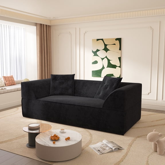 Noble House 80" 3-in-1 Convertible Sofa Bed, Sparkling Chenille Deep Seat Couch with Pillows, for Living Room, Black