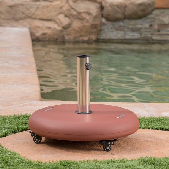 Noble House 80lb Steel Circular Stainless Steel & Concrete Umbrella Base