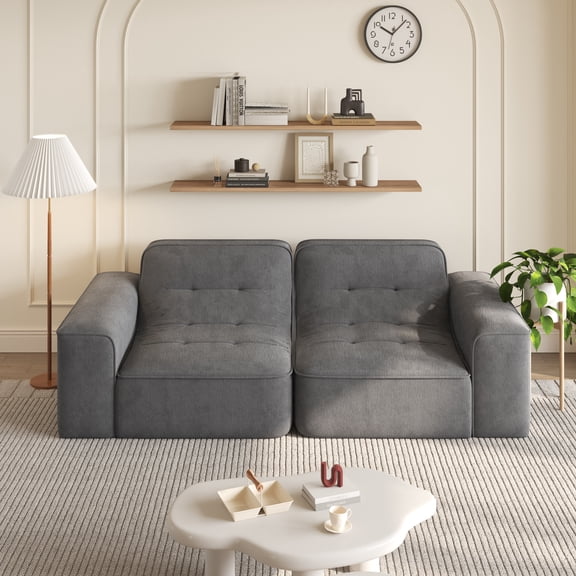 Noble House 84" Modular Sectional 3-Seater Sofa, Tufted Sparkling Chenille Deep Seat Couch, Living Room, Gray