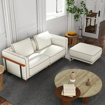 Noble House 86" Modular Sectional Sofa with Ottoman, Luxury Cloud Sofa, Down-Filled Cushions, Ultra-Soft Linen, White