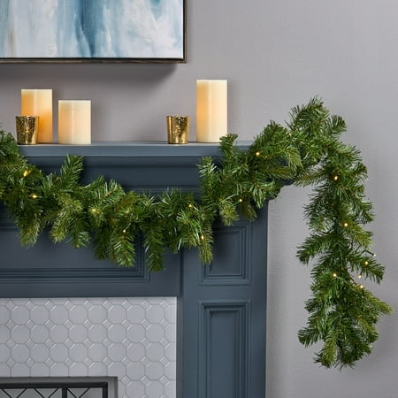 Noble House - 9-foot Mixed Spruce Pre-Lit Warm White LED Artificial Christmas Garland - Green