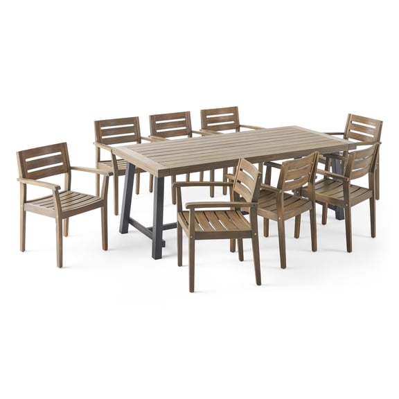 Noble House 9 Piece Modern Outdoor Dining Table Set, Gray/Black
