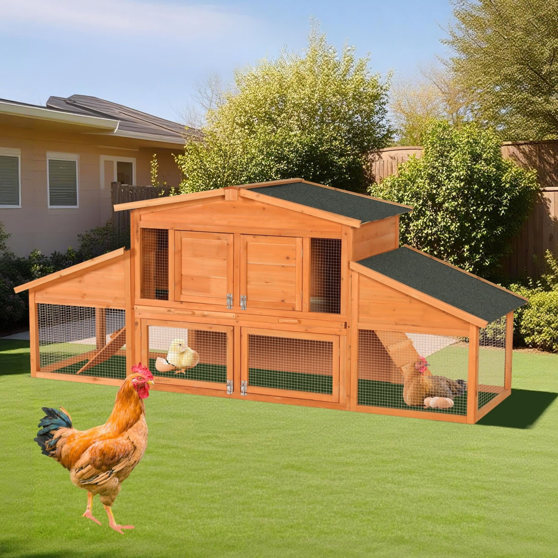 Noble House 91" Extra-Large Fir Wood Rabbit House, Outdoor Chicken Coop Hutch with Cleaning Tray, Natural