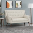 thumbnail image 1 of Noble House Aaron Mid-Century Fabric Settee with Nailhead Trim, Beige, 1 of 10