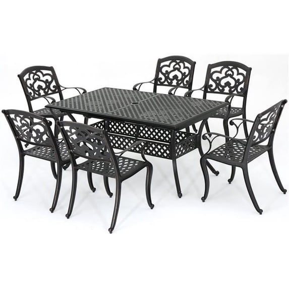 Noble House Abigal 7 Piece Aluminum Expandable Patio Dining Set in Shiny Copper