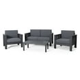thumbnail image 1 of Noble House Acacia Wood 4-Pieces Outdoor Chat Set with Cushions, Dark Gray/Gray, 1 of 13