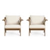 Teak and Beige Acacia Wood Outdoor Club Chairs with Cushions, Set of 2