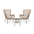 thumbnail image 1 of Noble House Acuna 3-PC Outdoor Faux Rattan Conversation Set in Light Brown/Beige, 1 of 10