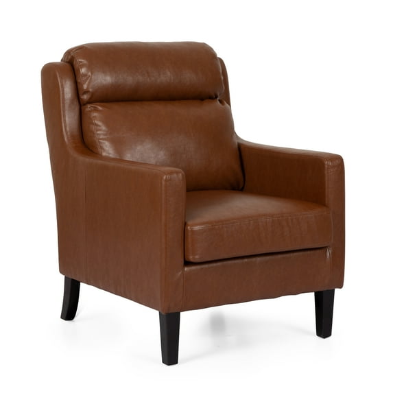 Noble House Adeel Faux Leather Club Chair, Cognac Brown, Dark Brown
