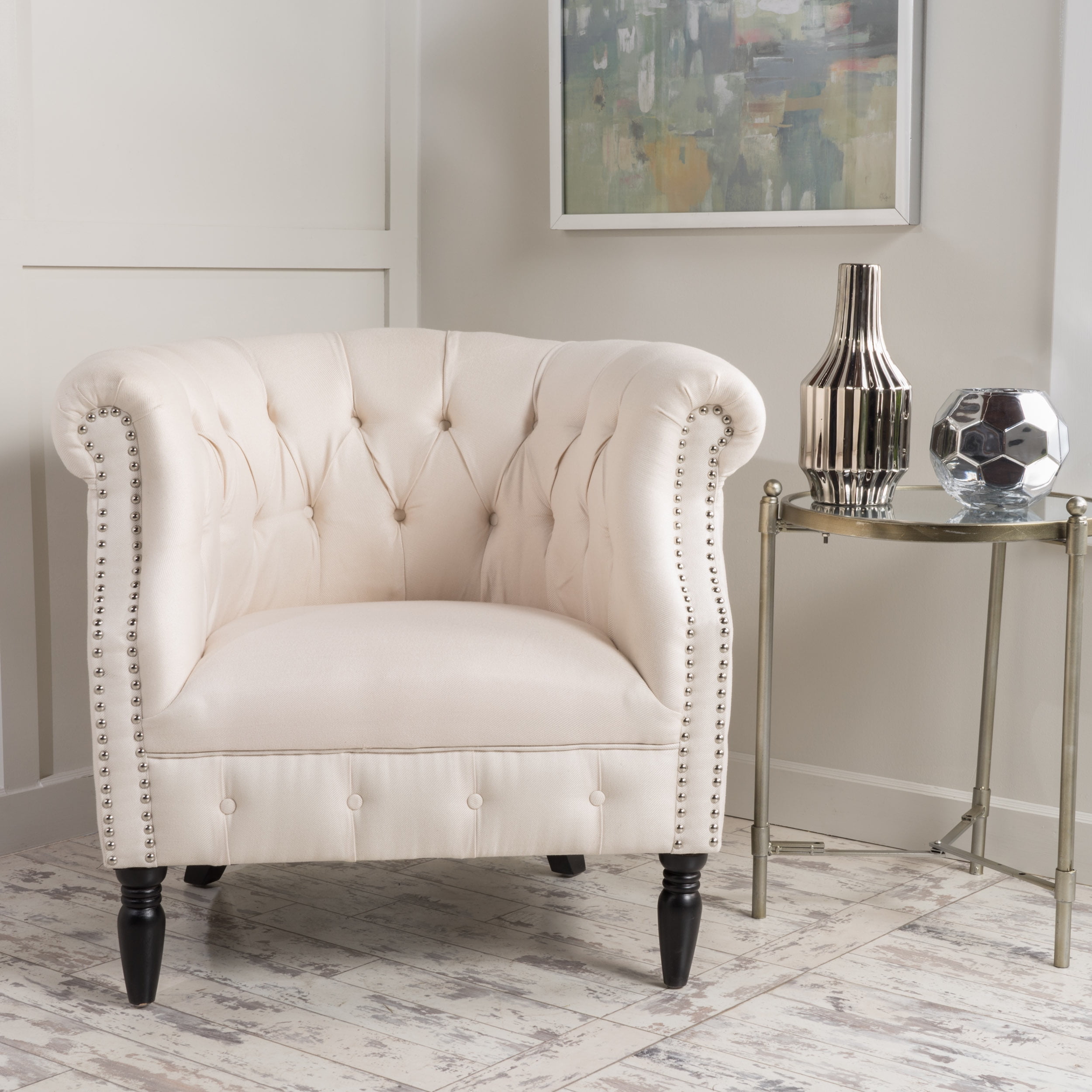 Noble House Adele Fabric Tufted Club Chair, Beige