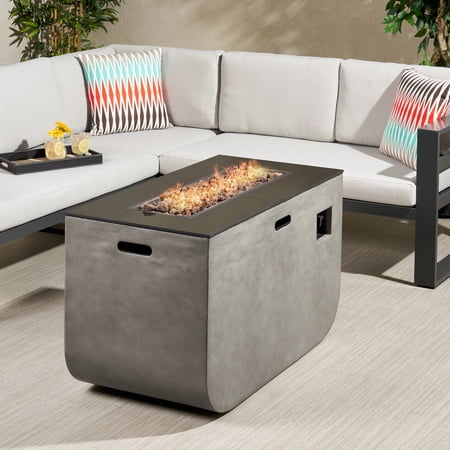 Noble House Adio 40" Rectangular Fire Pit in Light Gray and Black