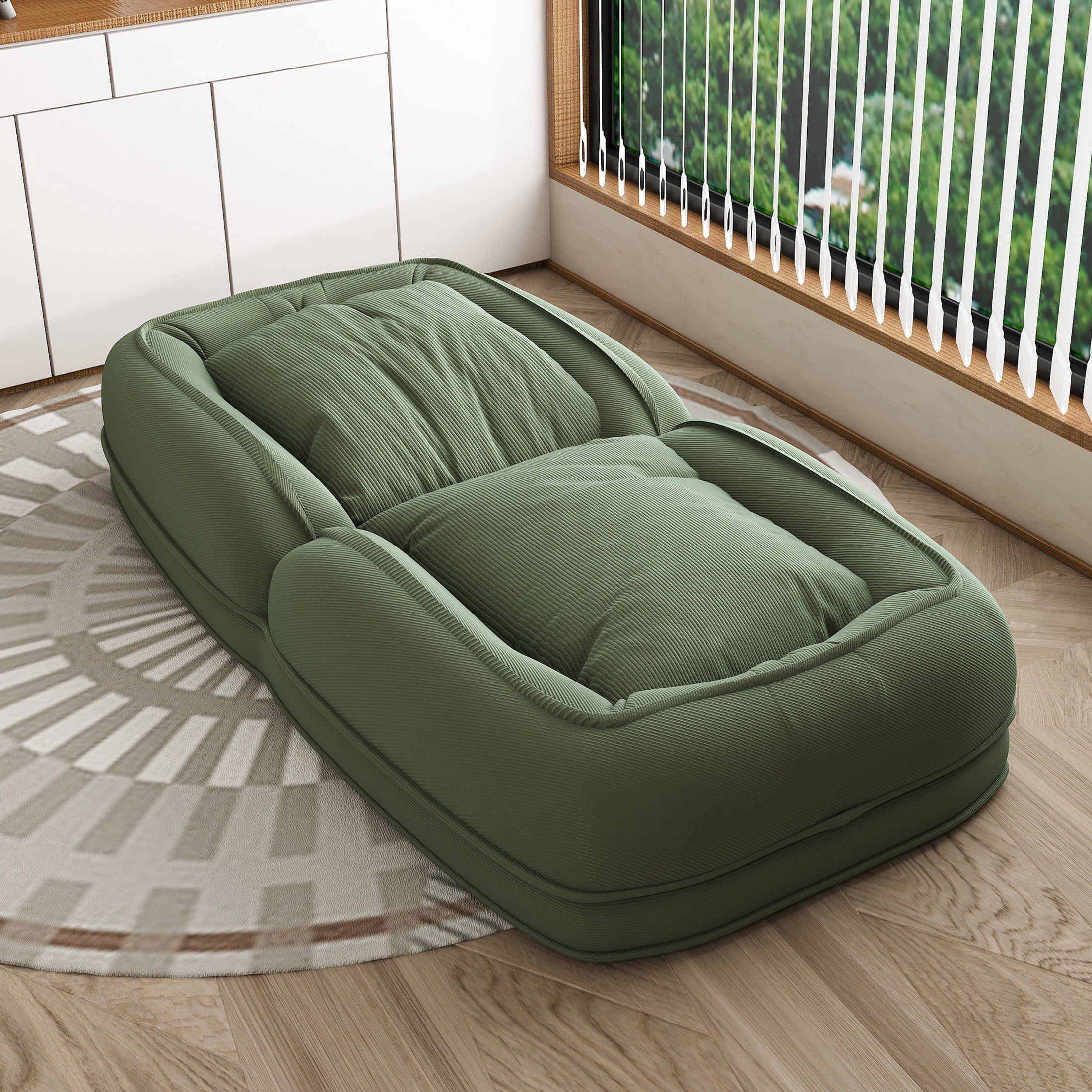 Noble House Adjustable Floor Sofa Bed with 5 Reclining Positions and 2 Pillows, Green