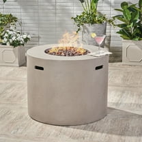 Noble House Aidan 31" Round Light Weight Concrete Gas Fire Pit in Light Gray