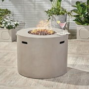 Noble House Aidan 31 Round Light Weight Concrete Gas Fire Pit in Light Gray